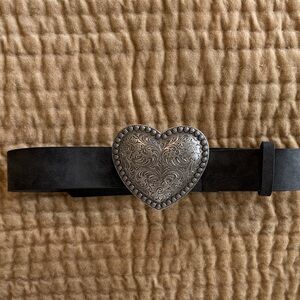 VENUS Black Belt with Ornate Heart Buckle